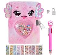 Mini Axolotl Diary for Girls with lock and keys, 8x8.5 in Kids Journal School Travel Notebook Gift 80 Sheets/160 Pages with Multicolored Pen, Stickers for Writing & Drawing Birthday Gift for Girls
