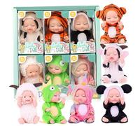 Mini Baby Dolls 6Pcs Sleepy Face Moveable Joint Little Baby Dolls with Different Clothes On 4x2 Inch Realistic and Adorable PVC Tiny Doll Gifts for Girls