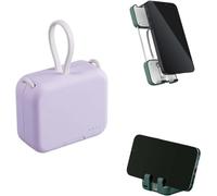 Mini Back Clip Power Bank, Folding Portable Back Clip Power Bank with Phone Holder, Handbag Back Clip Power Bank, Mini Fast Charger (Purple)