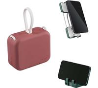 Mini Back Clip Power Bank, Folding Portable Back Clip Power Bank with Phone Holder, Handbag Back Clip Power Bank, Mini Fast Charger,Cute Portable Charger,Power Bank Built In Cable (Red)