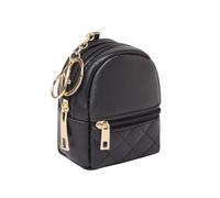 Mini Backpack Cute Cosmetic Bag for Women, Creative Cute Pendant Keychain Key-chains Keyrings PU Leather Makeup Bag Key Pocket Lipstick Bag Card Holder Data Cable Organizer Zipper Pouch, Pure black,