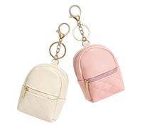 Mini Backpack Keychain, 2-Piece PU Leather Set, Zippered Coin Pouch, Gold-Tone Lobster Clasp, Fashion Accessory, Reliable Storage Tool for Earbuds Lipstick and School Bags