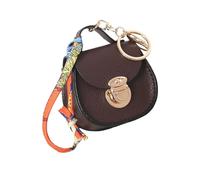 Mini Backpack Keychain for Women,Small Change Pouch Coin Purse Twist-lock with Key Headset Bag Cable Organizer, Brown, 3.15*1.38*2.76inch