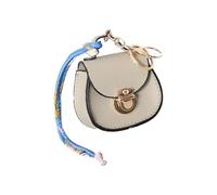 Mini Backpack Keychain for Women,Small Change Pouch Coin Purse Twist-lock with Key Headset Bag Cable Organizer, Beige, 3.15*1.38*2.76inch