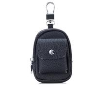 Mini Backpack Keychain PU Zippered Coin Pouch Keychain for Cards Earphones Keys Changes Black