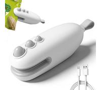 Mini Bag Sealer, 2-in-1 Portable Heat Sealer with Cutter, Rechargeable Handheld Device with Magnetic Base, for Keeping Food Fresh and Snacks Crispy (White)