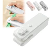 Mini Bag Sealer, Rechargeable Handheld Heat Sealer, 2 in 1 Heat Sealer and Cutter, Portable Food Sealer for Plastic Bags, Snack Fresh Bag, Food Storage (White)
