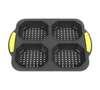 Mini Baguette Baking Tray, 4 Holes Nonstick Silicone Baguette Pan Perforated DIY Loaf Pan with Handles Bread Crisping Tray Hot Dog Molds