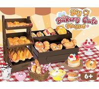 Mini Bake Shop DIY Craft Kit - Resin Clay Café Play Set with Counter & Display Rack, Paints, Cream Glue & Moulds - Realistic Pretend Bread, Cakes & Drinks - Creative Mini Food Craft Toy for Kids 6+