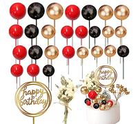 Mini Balloon Cake Topper, 44pcs Happy Birthday Cake Decoration Set Wedding Cake Decoration With Dried Flowers for Anniversary Graduation Birthday Party Baby Shower (Red)