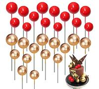 Mini Balloon Cake Topper, 86 PCS Ball Cake Cupcake Toppers, DIY Cake Insert Topper Baking Decor Anniversary Graduation Birthday Party Baby Shower (Red, Gold)