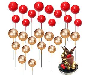 Mini Balloon Cake Topper, 86 PCS Ball Cake Cupcake Toppers, DIY Cake Insert Topper Baking Decor Anniversary Graduation Birthday Party Baby Shower (Red, Gold)