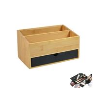 Mini Bamboo Drawer Organizer For Desk, Compact Eco Storage Box With Single Pull-Out Drawer, Natural Bamboo Storage Cube For Makeup,Bambo Box,Vanilla & Office Accessories, Modern Desk Tidy (Black)