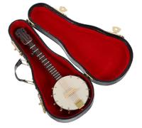 Mini Banjo Model with Case, Wooden Instrument Decor for Shelves | 14x4.5x1.3cm Size, Polished Copper Details, Stable Base, Lifelike Style, Giftable Packaging for Music Enthusiasts