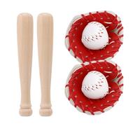 Mini Baseball Set, Miniature Baseball Bats Gloves & Balls Kit for Cake Topper Sports Decor Desktop Decorations Photography Prop Dollhouse Accessories for Kid Childrens Childs Toddler Baby (Red)
