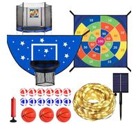 Mini Basketball Hoop For Kids, Trampoline Basketball Hoop With Darts Set And Lights, Wall Mounted Dart Board Throwing Toy For Boys Girls Adults Home Garden Backyard