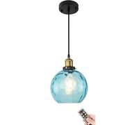 Mini Battery Operated Pendant Light with Remote,No Wiring Blue Glass Pendant Lighting,Small Glass Round Shade Hanging Ceiling Light Fixture for Kitchen Island,Sink,Counter,Bar,Dining Room (Color : 1