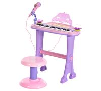 HOMCOM Girl's Mini Battery Organ Piano Microphone Stool 32 Key Keyboard Kids Toy in Pink HOMCOM Pink