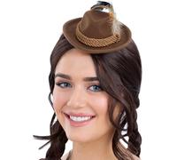 Smiffys Mini Bavarian Trenker Hat, Brown with Hair Clips, Party Paperware Fancy Dress, Adult Dress Up Hats