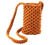Mini Beach Bag with Shoulder Strap, Braided Cotton 13 x 20 cm, Rust, Macrame