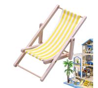 Mini Beach Chair - 1in Wood Foldable Deck Chhair, Miniature Lounge Cchair Model, Strong Lightweight Material Dollhousee Decoration | Perfect for Home Desk Garden Tabletop Decor Furniture Accessory