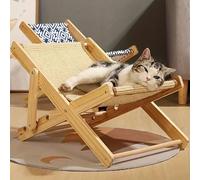 Mini Beach Chair Cat, Natural Wooden Cat Elevated Bed, Grinding Claw Beach Chair, Sisal Cat Scratching Board, Adjustable Cat Lounge Chair