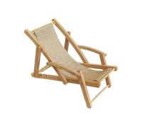Mini Beach Chair - Tiny Wooden Lounge Furniture for Doll House | Small Desktop Ornament Model with Cute Design for Kids Teens Bookshelf Decoration Home Office