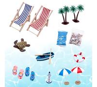 Mini Beach Scene - Doll House Accessories DIY Seaside Scene,Miniature Parasol Palm Tree Chair Beach Accessories - for Home Desk Zen Garden Display Cabinet Kids' Room