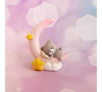 Mini Bear and Moon Cake Topper Figurine Lightweight Ornament Home Decor Gift For Kids Boys Girls Birthday Party Baby Shower Wedding Theme Baby Supplies (Pink)