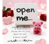 Mini Bear in Box With I Love You Card, Open Me! I Love You Gift Box With Bear Figurine, Long Distance Valentines Day Plush Gift for Friends, Colleagues, Family, And Kids