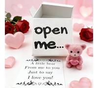 Mini Bear in Box With I Love You Card, Open Me! I Love You Gift Box With Bear Figurine, Long Distance Valentines Day Plush Gift for Friends, Colleagues, Family, And Kids