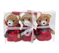 Mini Bear Ornaments Set of 3 for Christmas Trees Made from Lightweight Dry Grass and Foam with Simple Design for Festive Use (A)