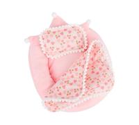 Mini Bed Sofa for 17cm/6.69in Doll, Cute Small Crib Bed Doll Quilt and Pillow Soft Furniture Bedroom Accessory for 17cm Collectors Plush Toy DIY Decoration Display Gifts (Pink Cherry)