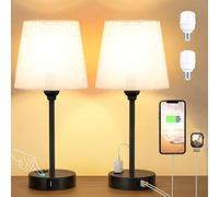 Mini Bedside Lamps for Bedrooms Set of 2 - Nightstand Bedroom Lamps with USB C Port and AC Outlet Charging, Dimmable Touch Small Bed Side Table Lamp, Black Night Stand Light for Kids/Guest Room