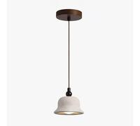 Mini Bedside Pendant Light, Yellow Travertine Hanging Lamp with Spherical Acrylic Lampshade, Modern LED Chandelier - 5W - 3000K, New Chinese Bell Suspension Lamps, Marble Drop Lights