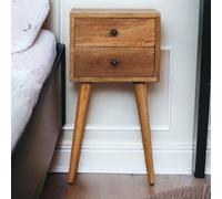 Mini Bedside Table with 2 Smooth-Gliding Drawers, Hand-finished Nightstand with Grain Pattern, 30L x 30W x 57H cm, Brown Aosom UK