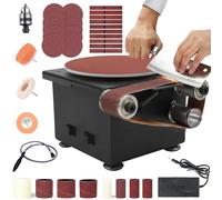 Mini Belt Disc Sander, Mini Belt Bench Grinder, Mini Belt Sander with 6-Inch Sanding Disc, 7 Adjustable Speed, for Woodworking Metal Stone Grinding, Small Spindle Sander Tool