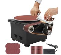 Mini Belt Sander, 6-Inch Sanding Disc, 7 Adjustable Speeds, Compact Bench Grinder for Woodworking, Metal, and Stone Grinding