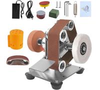 Mini Belt Sander, 7 Adjustable Speed Electric Bench Sander with Double Grinding Wheels and 15 Degree Tilt, Sanding Machine for DIY Woodworking, Metal Grinding, Knife Making Polishing