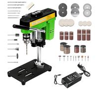 Mini Bench Drill Press,7 Speed Adjust Portable Pillar Drill Press | AC/DC Dual Power with 52Pc Drilling Accessories Small Benchtop Drilling Machine for DIY Woodwork, Metal, Jewelry Craft