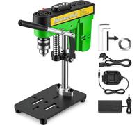 Mini Bench Drill Press, 7-Speed Adjustable, Small Bench Drill Press, AC/DC | Dual power, height adjustable, B10 0.6-6.5mm chuck, Vise and LED work light,42mm spindle travel, drill bits not included