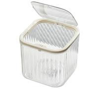 Mini Bin - Table Bins | Small Desktop Bin with Pressure Lid | Cosmetic Organizer for Vanity Makeup Office, Transparent, Anti-Smell, White, 1 Piece, Modern Design