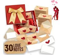 Mini Blank Cards and Envelopes, DIY Love Letter Box - 30/60 Mini Blank Cards and Envelopes for Him/Her, Red Gift Box with Heart Stickers, Valentine’s Day Gifts (30 PCS)