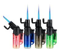 Mini Blow Torch Lighter,Refillable Windproof Kitchen Torch Cooking Torches,Jet Flame,Butane Gas,Adjustable Angle Flame And Safety Lock,Transparent Color 4 Pack(Gas not Included)