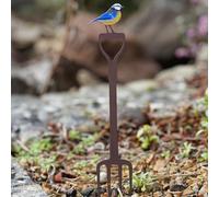 Mini Blue Tit on Fork Metal Garden Stake Outdoor Sculpture Statue Decoration 30cm tall British Bird Watcher Gardening Gift