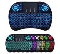 Mini Bluetooth Keyboard with Touchpad, 2.4GHz Wireless Multimedia Keyboard Handheld Remote, 7 Colors Small Keyboard with Backlit Rechargeable Battery for PC Laptop Smart TV Raspberry Pi KODI TV Box