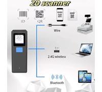 Mini Bluetooth Portable 1D 2D Barcode Scanner with Display, Wireless 2.4G Connectivity, 1000mAh Lithium Battery, Data Storage, Multi-Language Support (2D scanner)