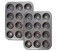 Mini Bndt Cake Pan 2 Pack, Nonstick Brownie Bowl Pan 12-Cavity Fluted Small Round Cake Tray Shortcake Pan Mold for Fall Baking Thanksgiving Muffin Bavarois, Carbon Steel Cake Pan