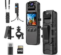 Mini Body Camera with Rotation Lens and Motion Detection Body Cam with Audio and Video Hrs Video Recording with Bike Mount, Night Vision, 360° Clip Lanyard for Walking, Cycling, and Outdoor【64GB】