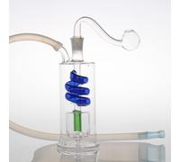 Mini Bong 10mm Portable Oil Burner Glass Water Bong Smoking Pipe Bubbler Bong Small Oil Dab Rigs for Smoking Bongs Glass Pipe Send Silicone Hose (12cm Bong) (Blue BongPipe)